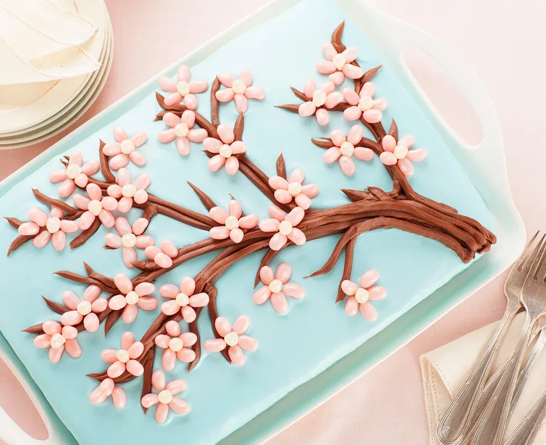 Cherry Blossom Celebration Cake with gourmet jelly bean toppings