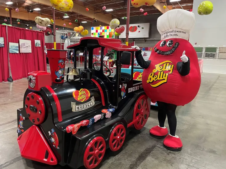 Jelly Belly Express train transporting visitors through the facility grounds